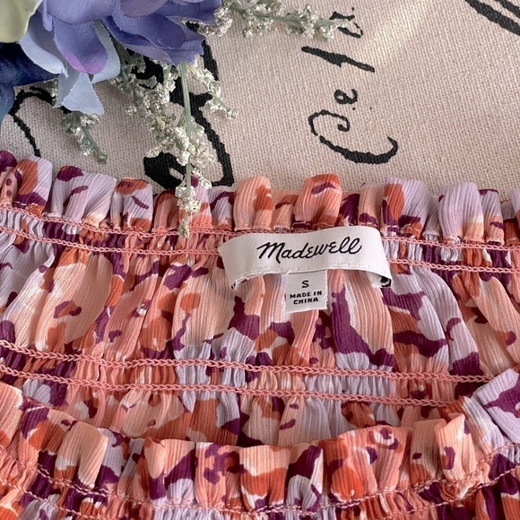🏷️ 4/$25 Madewell Smocked Mockneck Off-Shoulder Top in Floral Breeze Size Small - Picture 9 of 11
